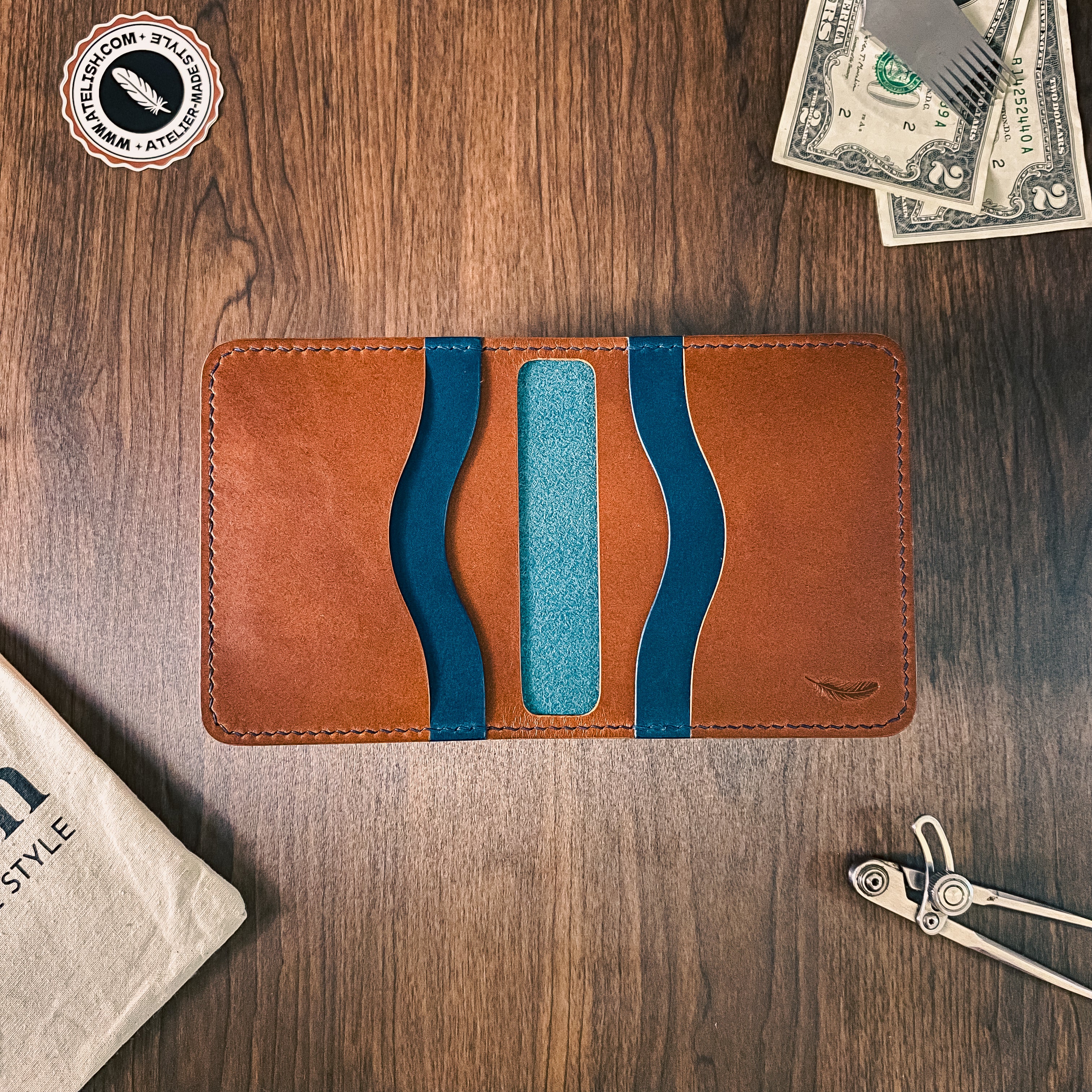 Atelish Vertical Buttero Leather Slim Bifold Wallet