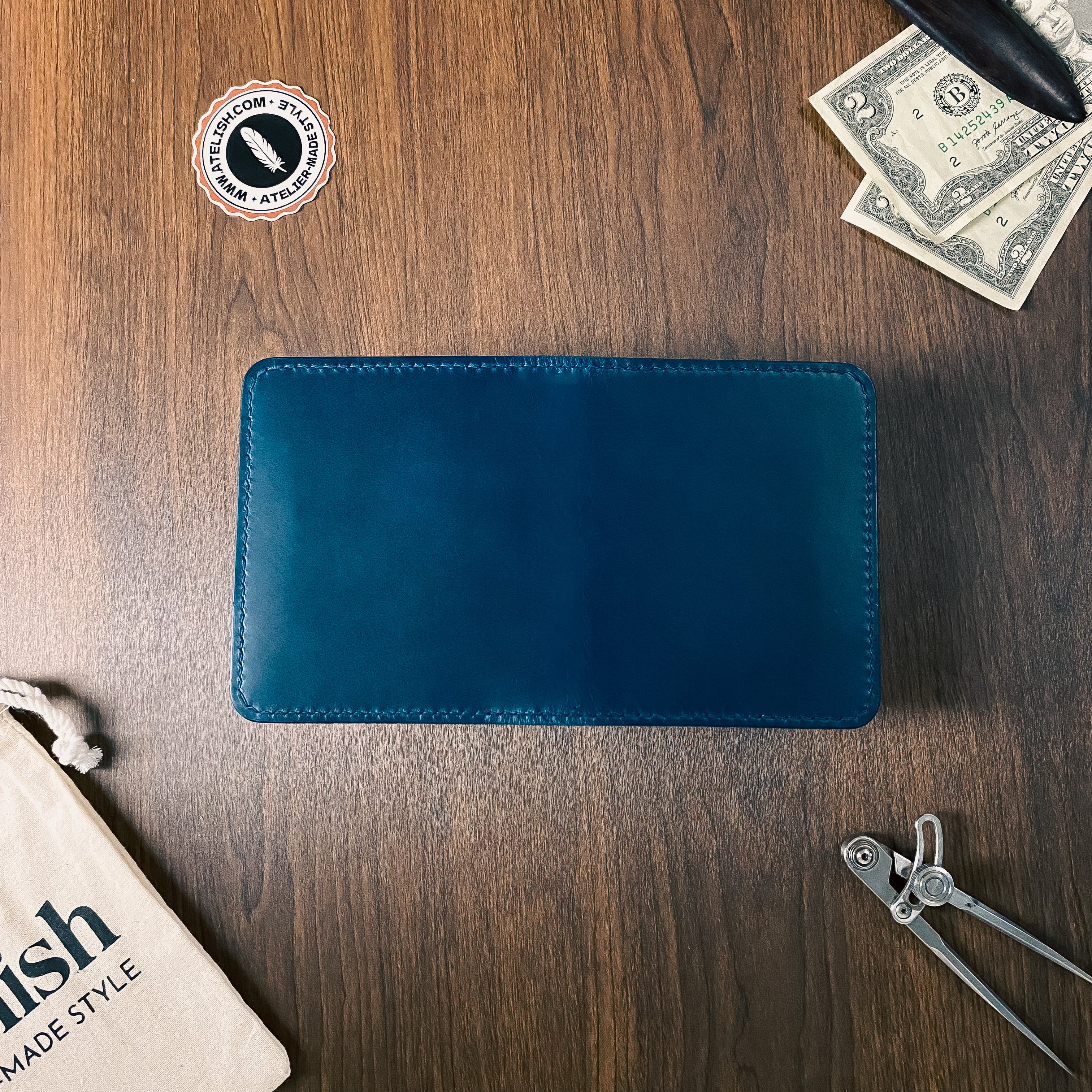 Atelish Vertical Buttero Leather Slim Bifold Wallet