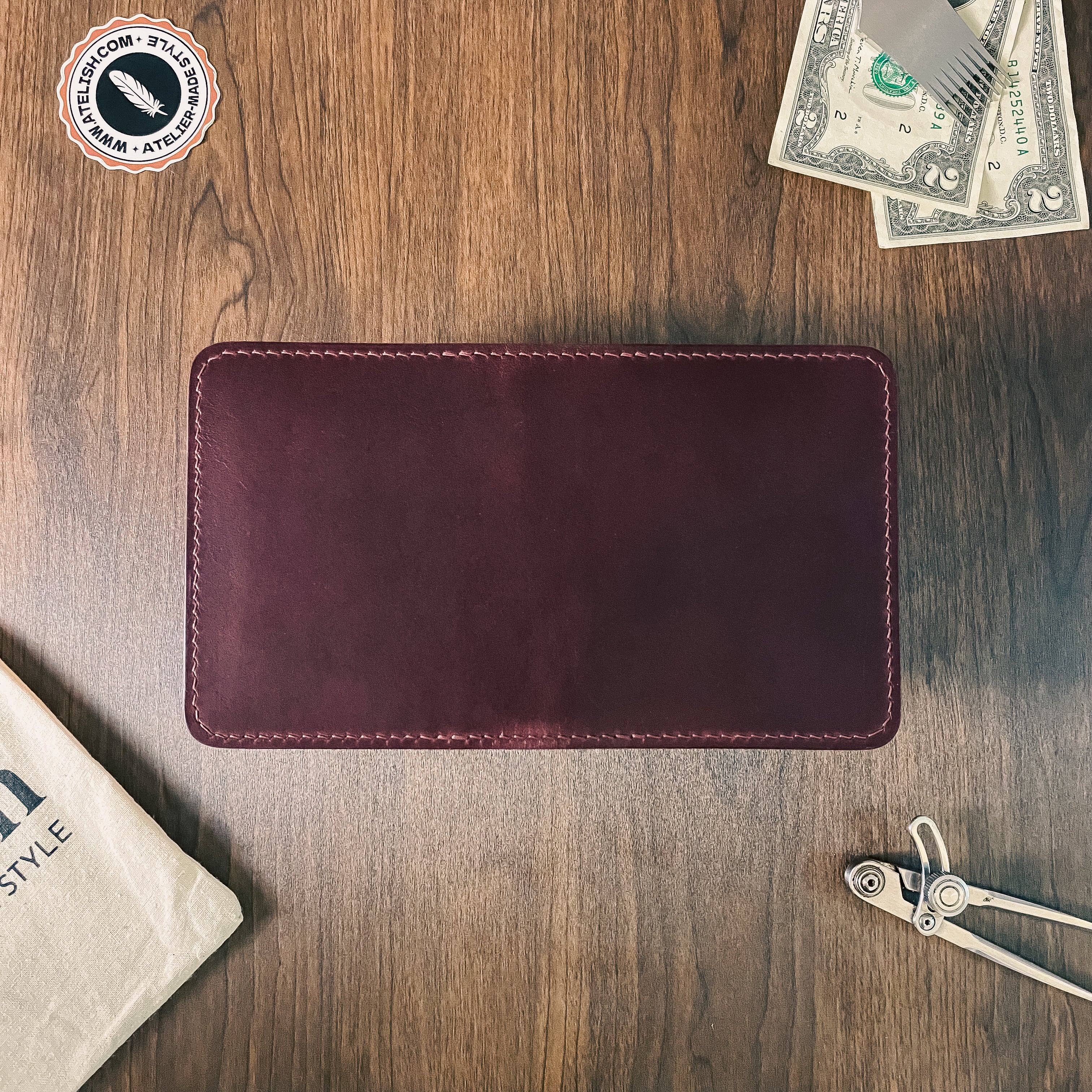 Atelish Vertical Buttero Leather Slim Bifold Wallet