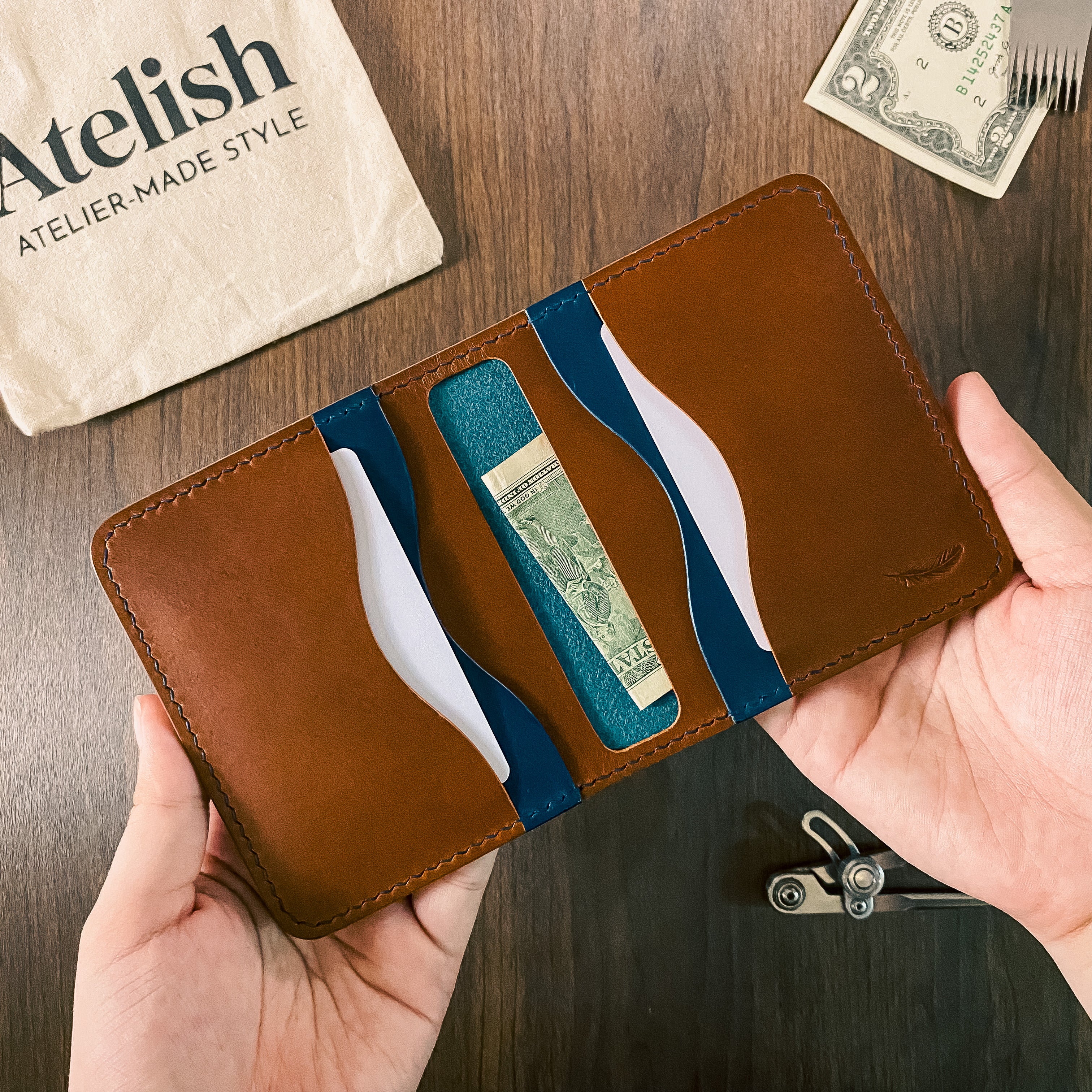 Atelish Vertical Buttero Leather Slim Bifold Wallet