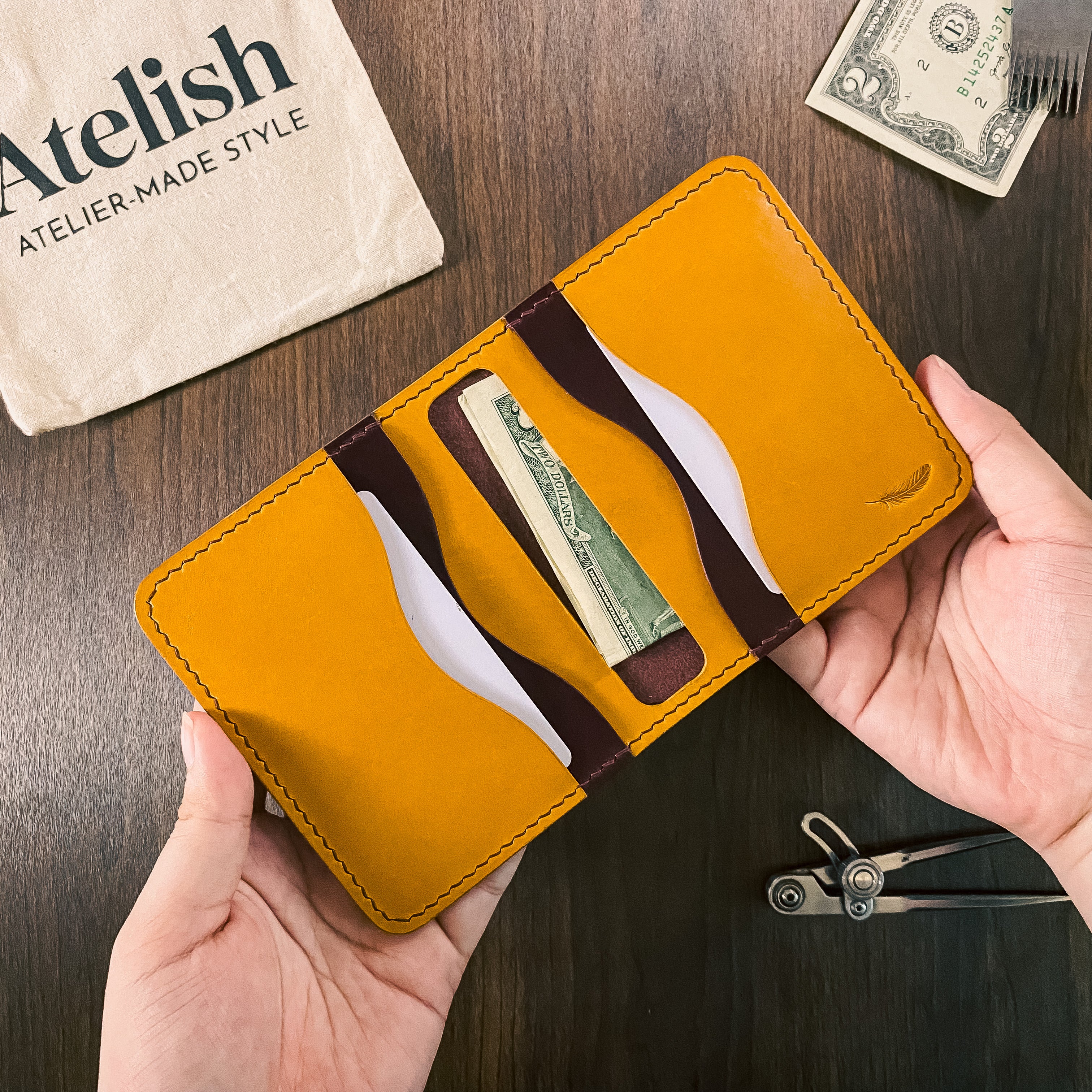 Atelish Vertical Buttero Leather Slim Bifold Wallet
