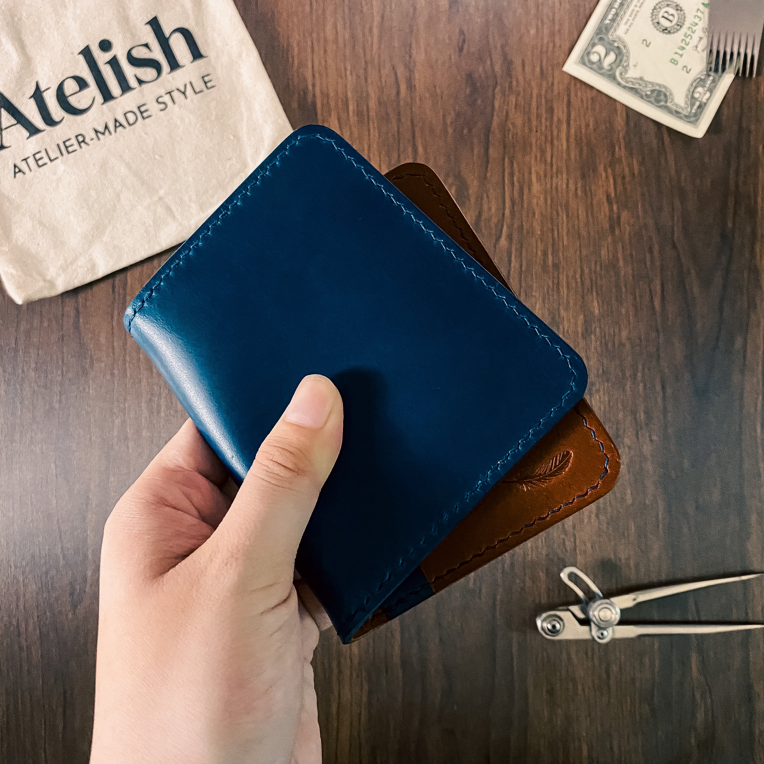 Atelish Vertical Buttero Leather Slim Bifold Wallet