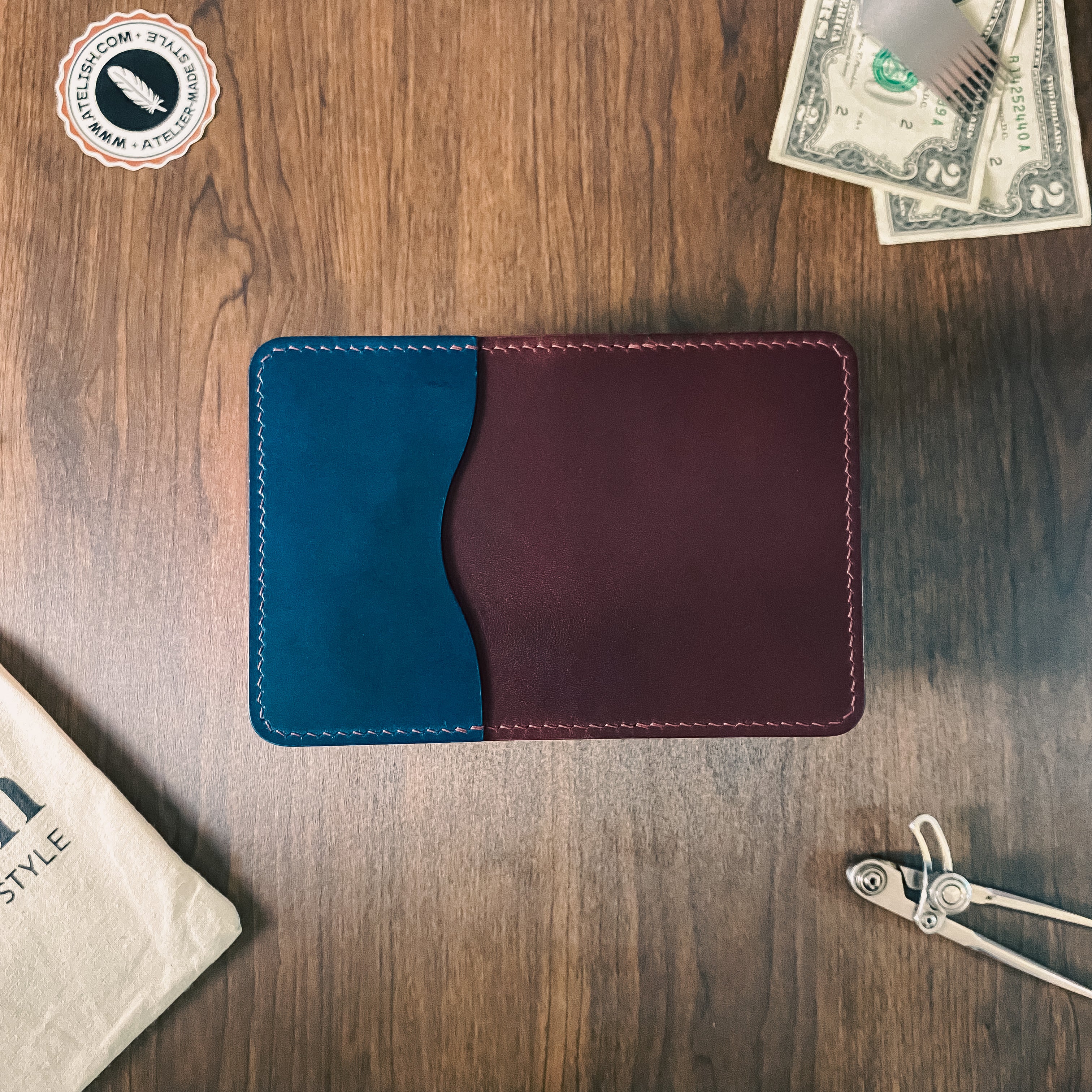 Atelish Buttero Two-Tone Slim Bifold Card Holder