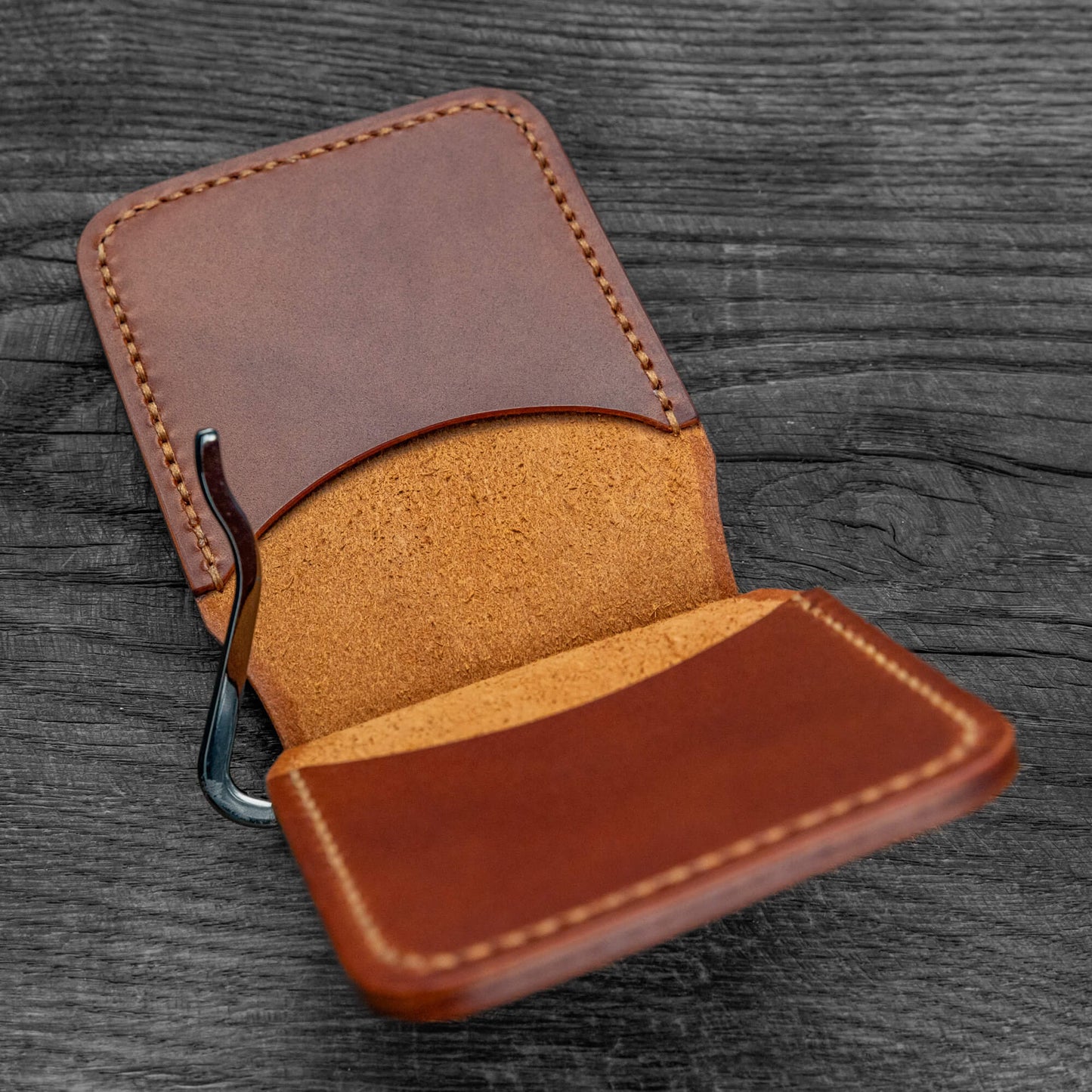 Handmade Leather Card Holder with Money Clip – Minimalist Slim Wallet