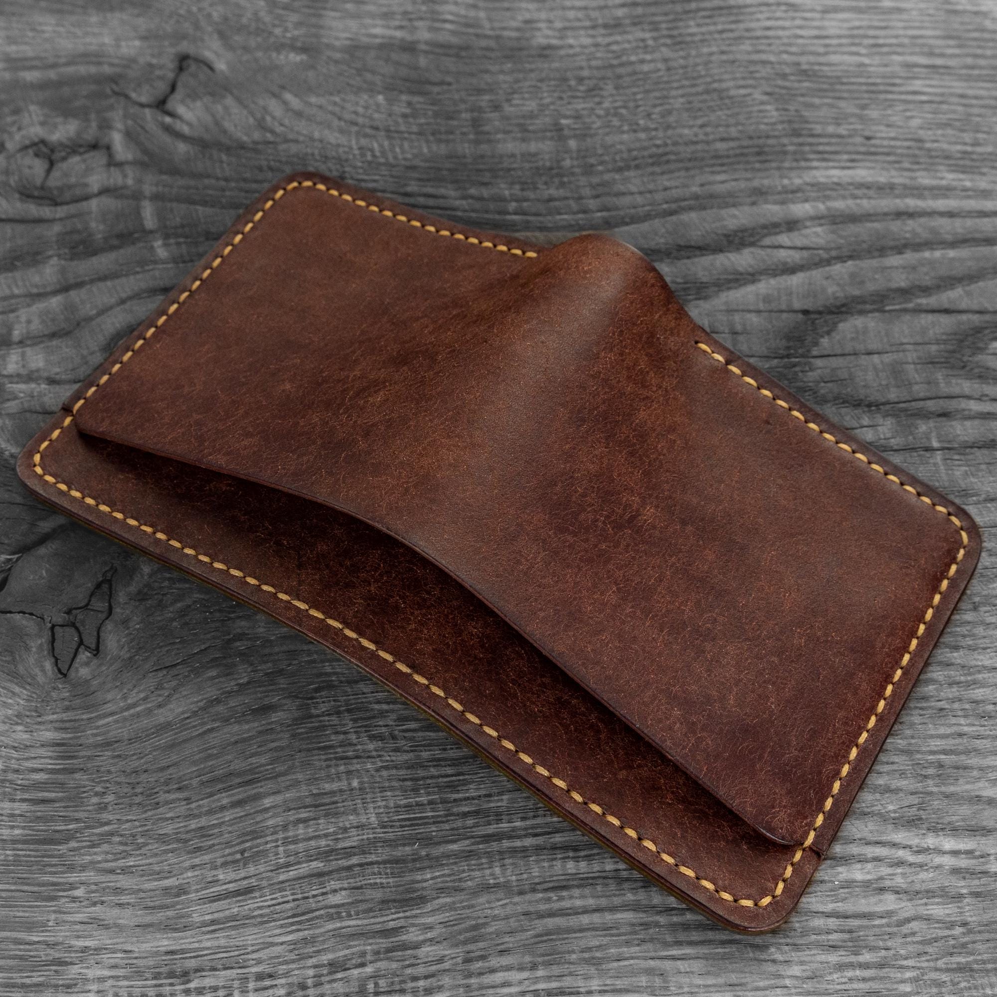 Handmade Italian Leather Bifold Wallet - Veg-Tanned, Slim Bifold