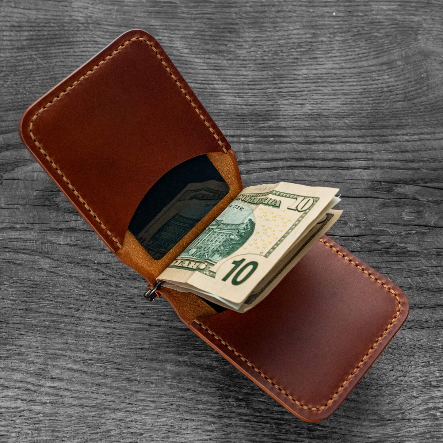 Handmade Leather Card Holder with Money Clip – Minimalist Slim Wallet