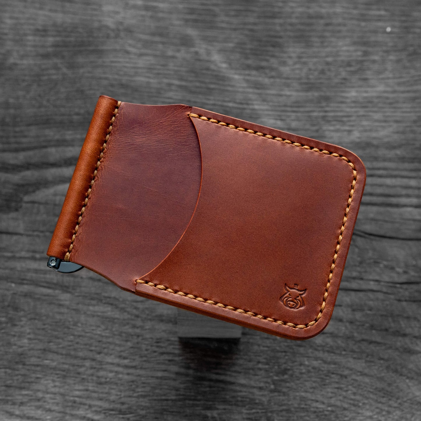 Handmade Leather Card Holder with Money Clip – Minimalist Slim Wallet