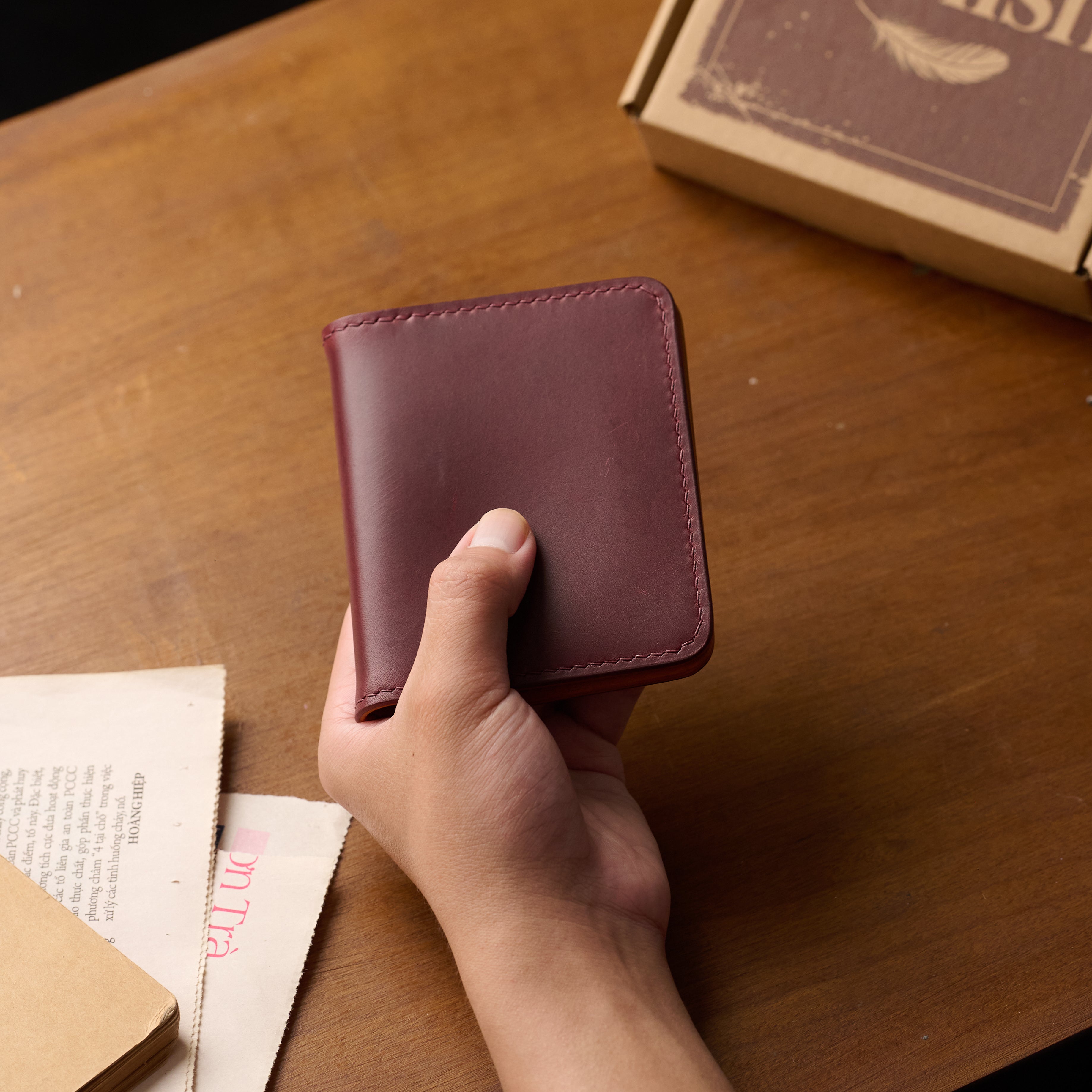 Atelish Vertical Buttero Leather Slim Bifold Wallet