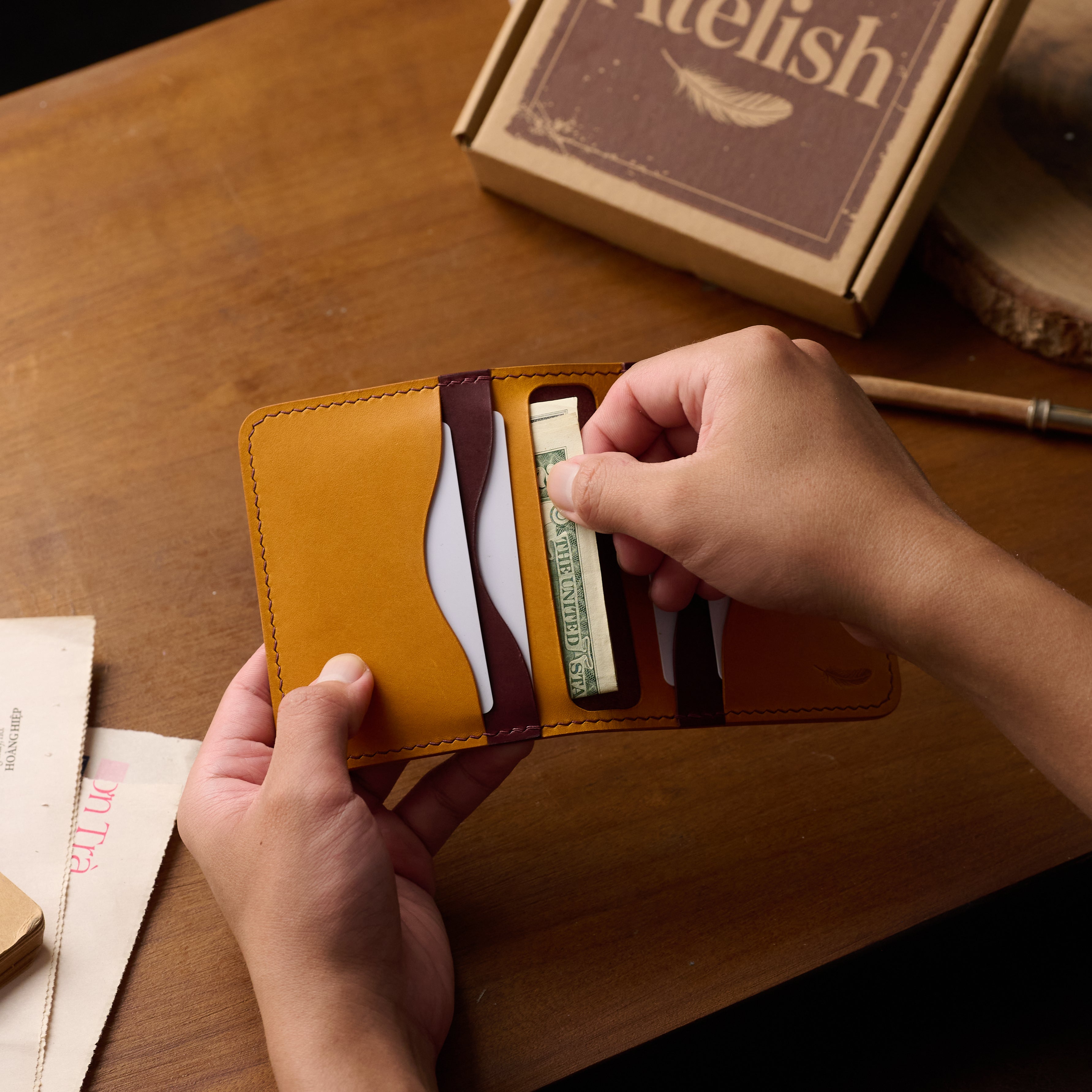 Atelish Vertical Buttero Leather Slim Bifold Wallet