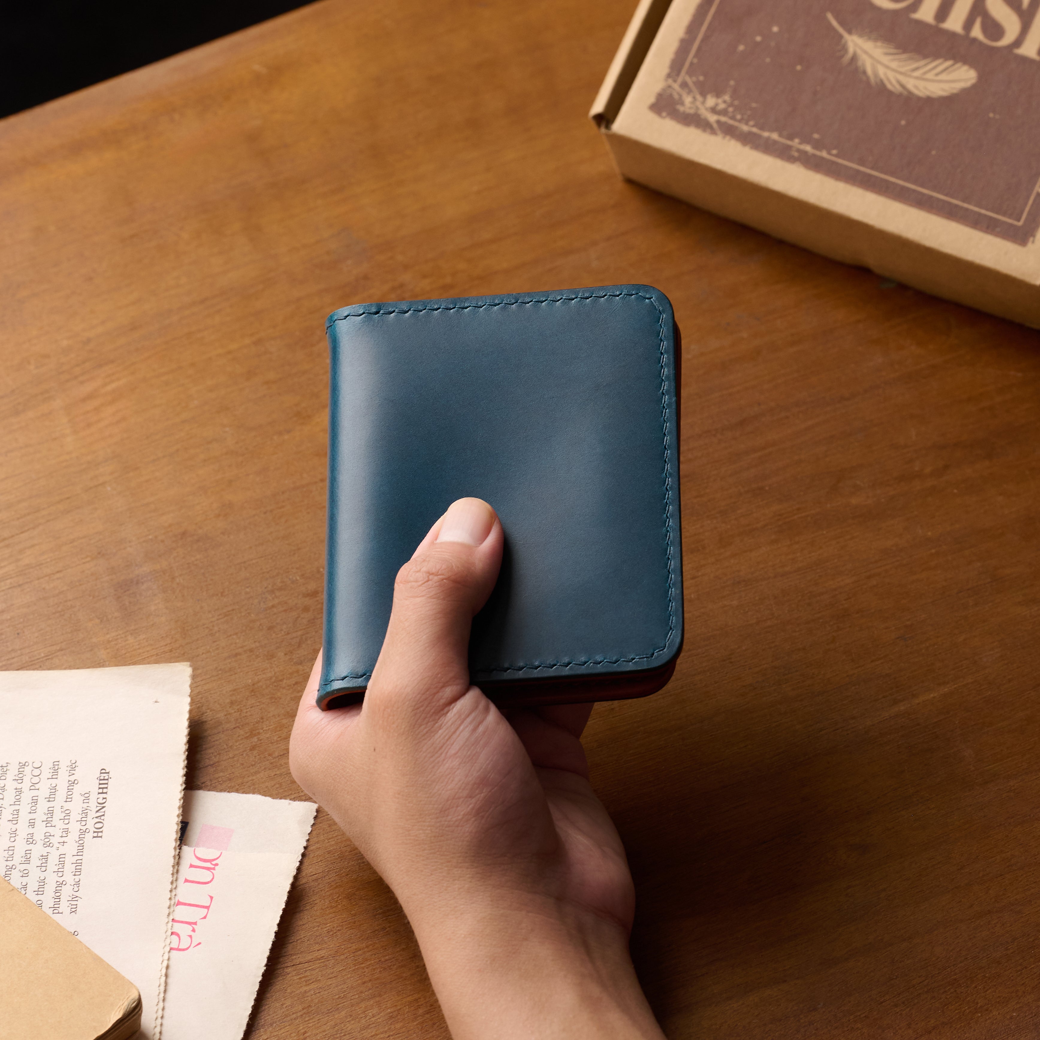 Atelish Vertical Buttero Leather Slim Bifold Wallet