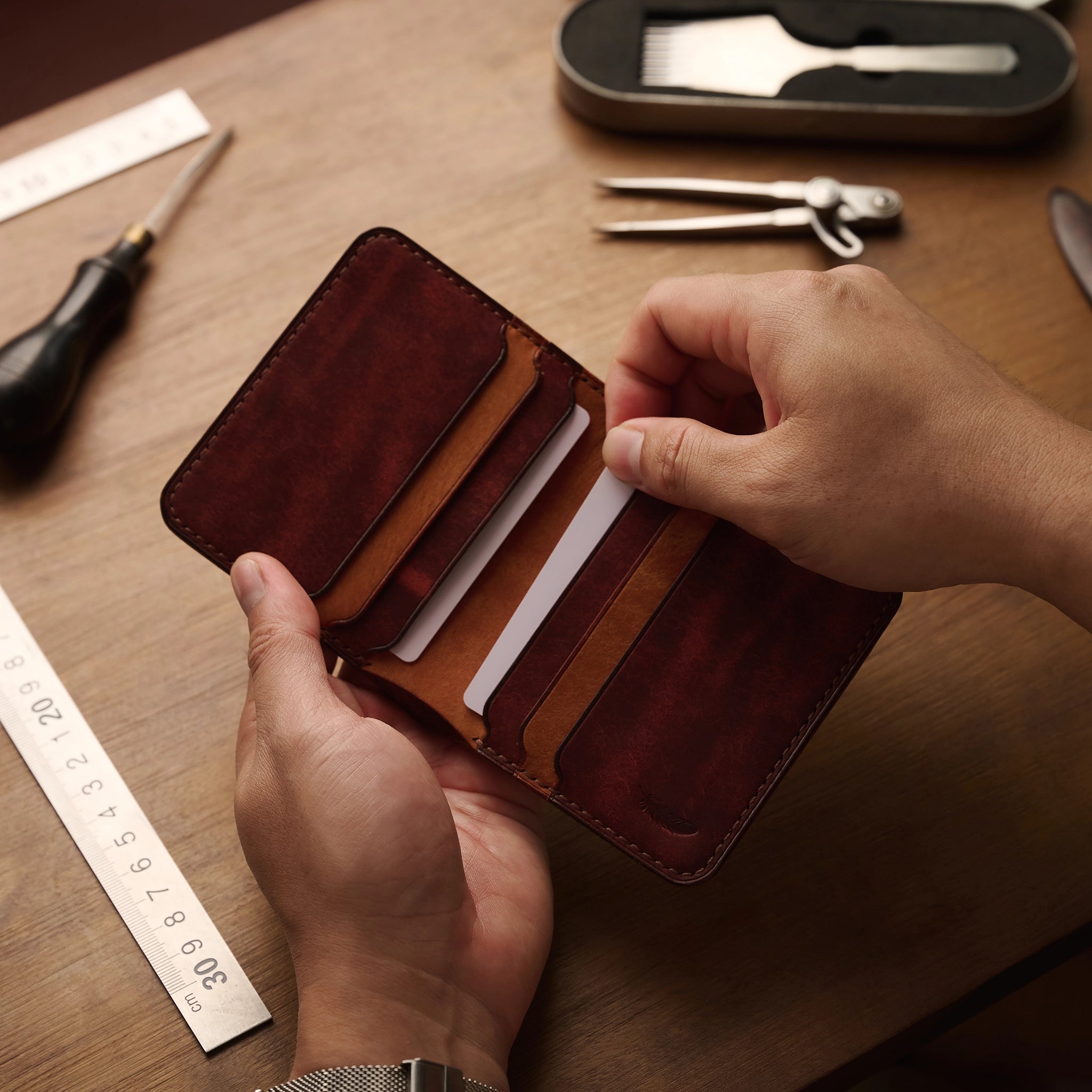 Vertical Pueblo Leather Slim Bifold Wallet Ver 2