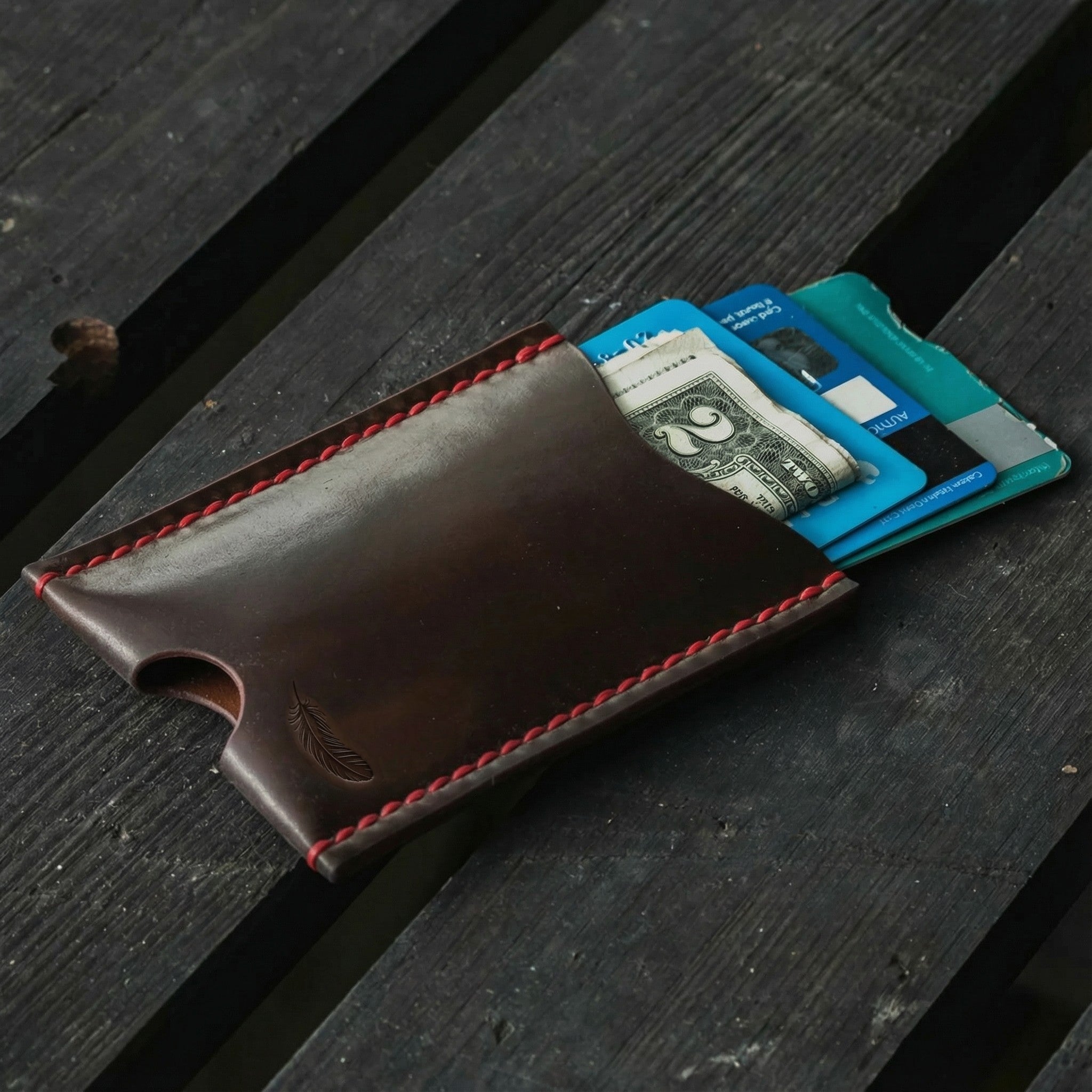 Minimalist Shell Cordovan Leather Card Holder β Slim Front - Pocket Wallet