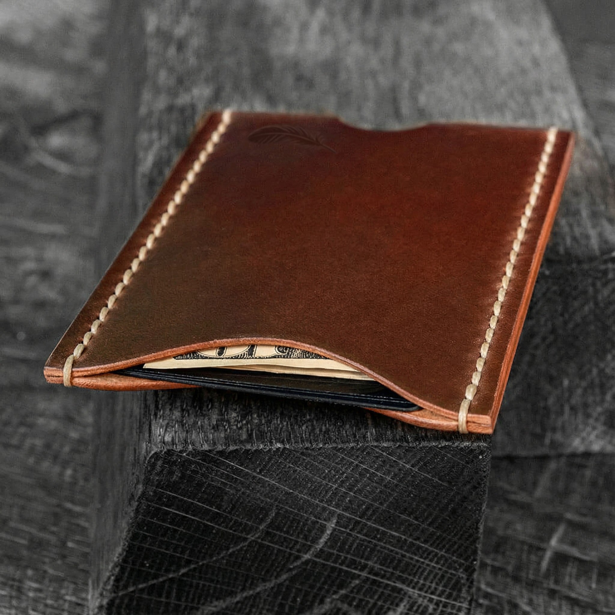 Minimalist Shell Cordovan Leather Card Holder β Slim Front - Pocket Wallet