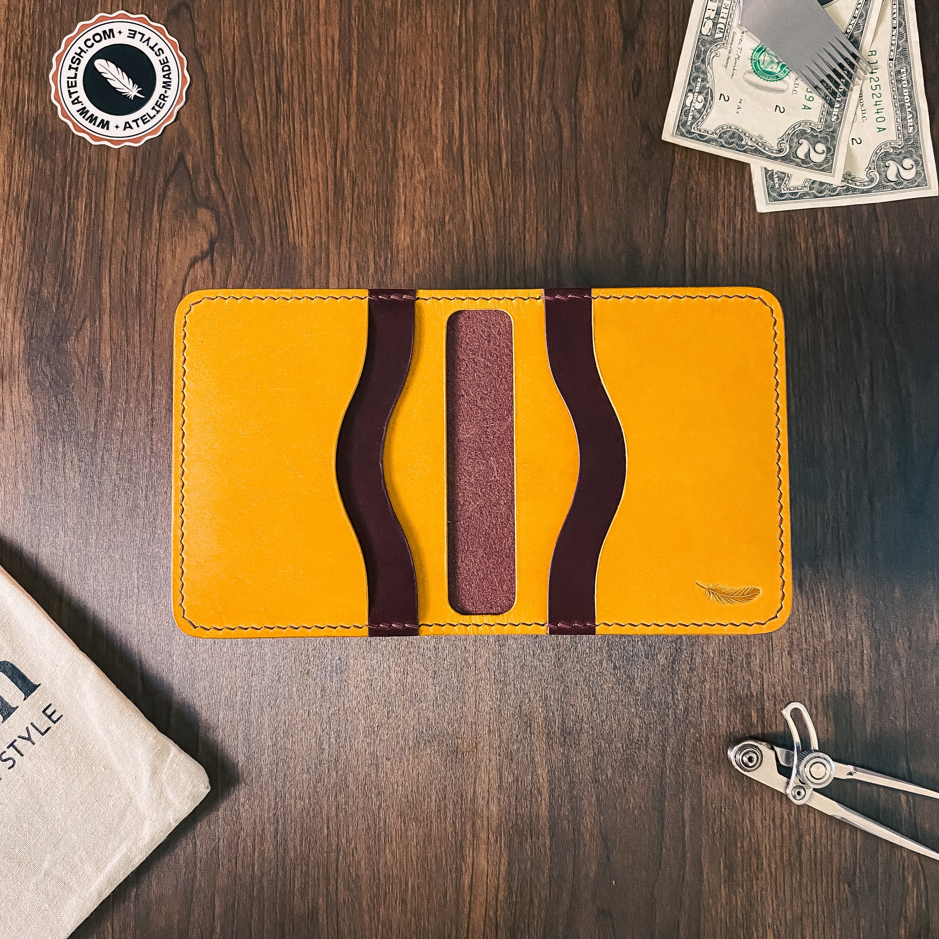 Atelish Vertical Buttero Leather Slim Bifold Wallet