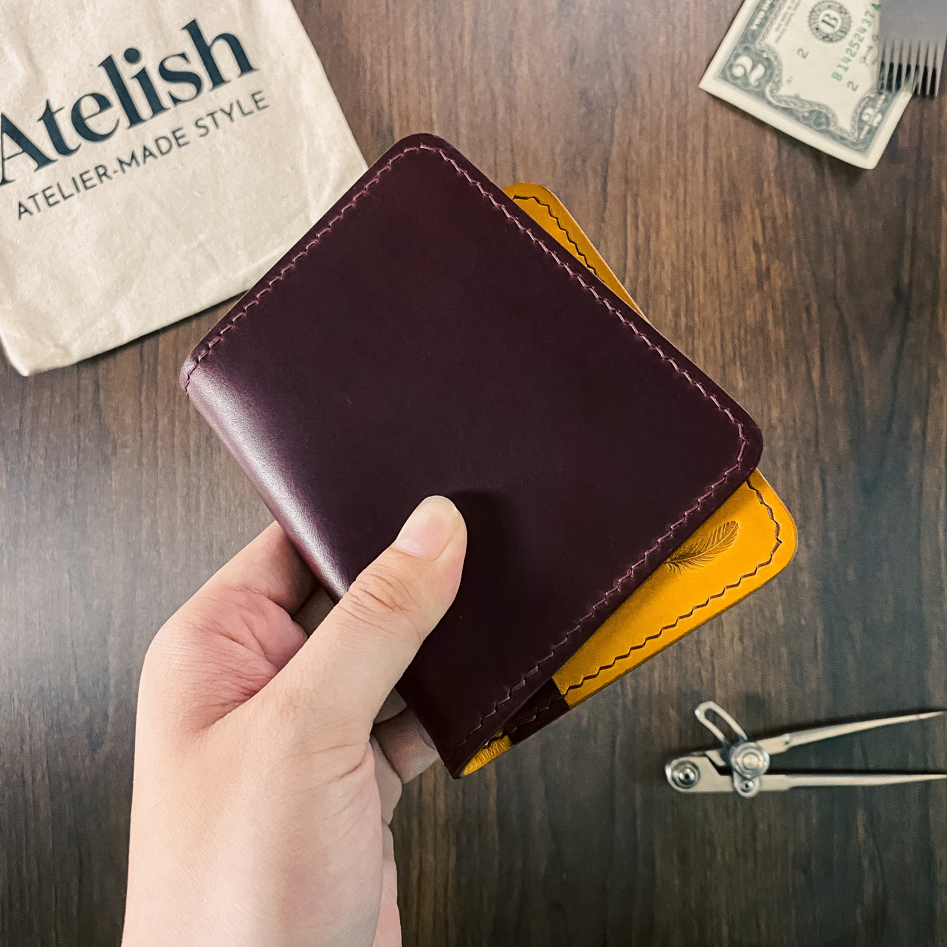 Atelish Vertical Buttero Leather Slim Bifold Wallet