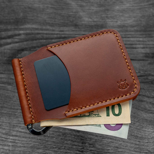 Handmade Leather Card Holder with Money Clip – Minimalist Slim Wallet