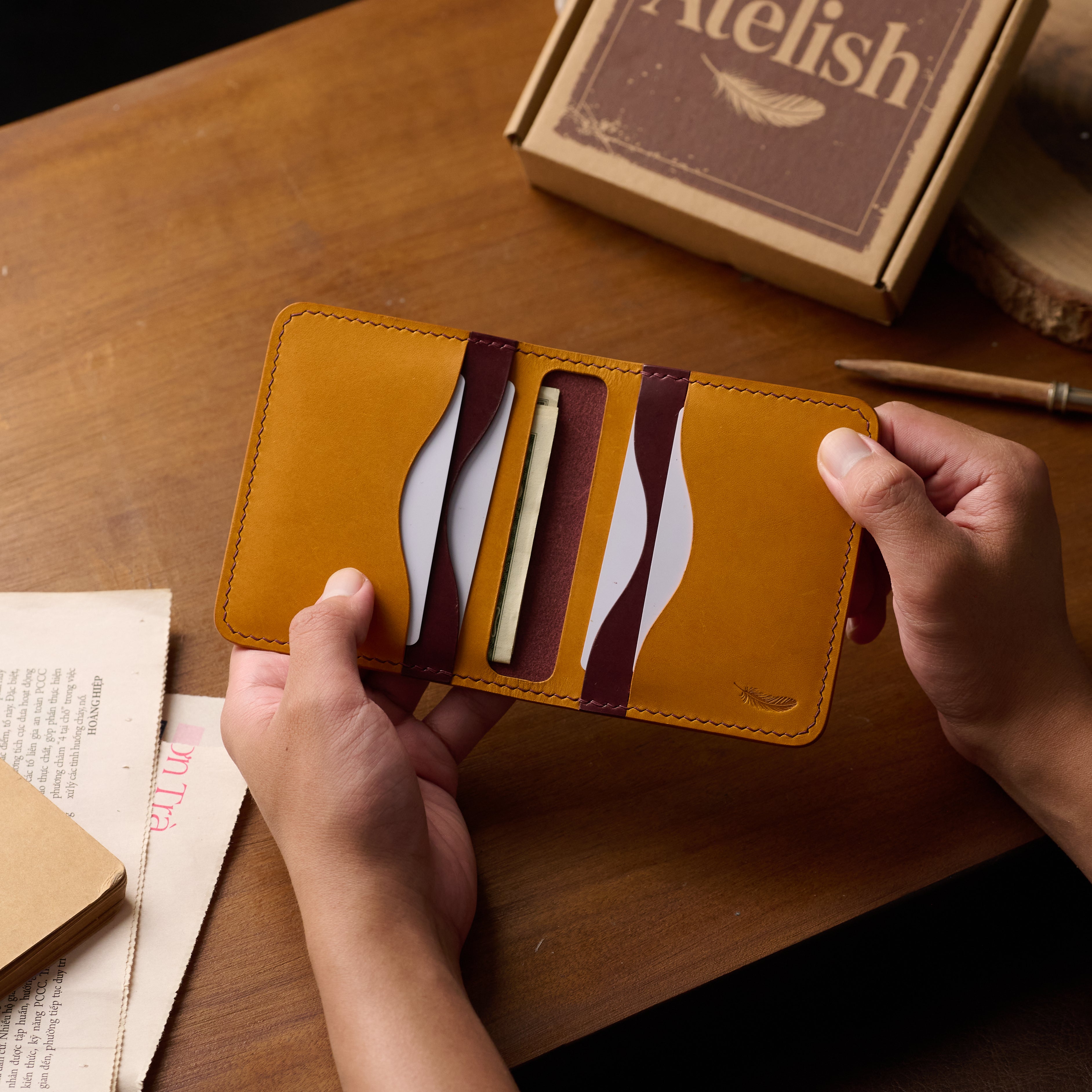 Atelish Vertical Buttero Leather Slim Bifold Wallet