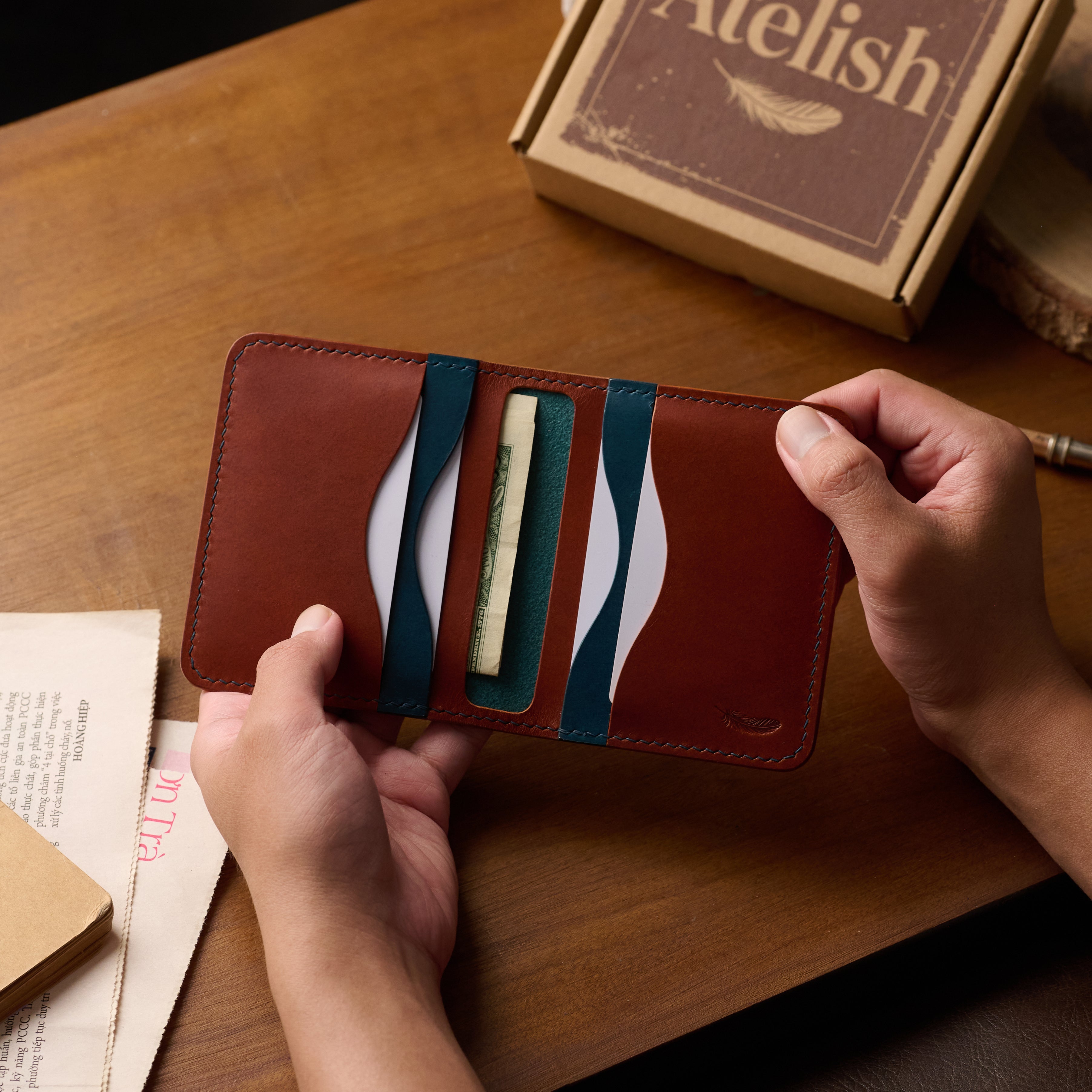 Atelish Vertical Buttero Leather Slim Bifold Wallet