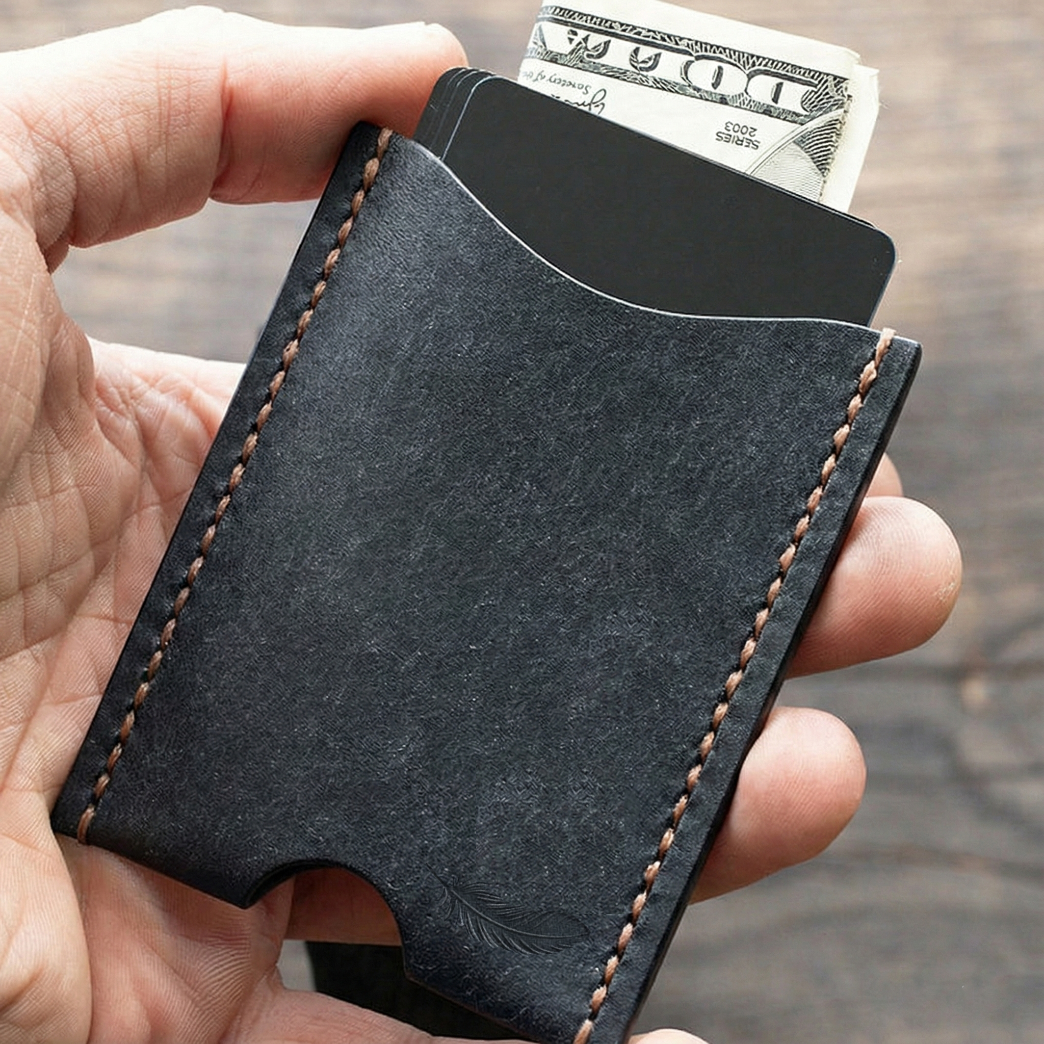 Minimalist Leather Card Holder - Cloak