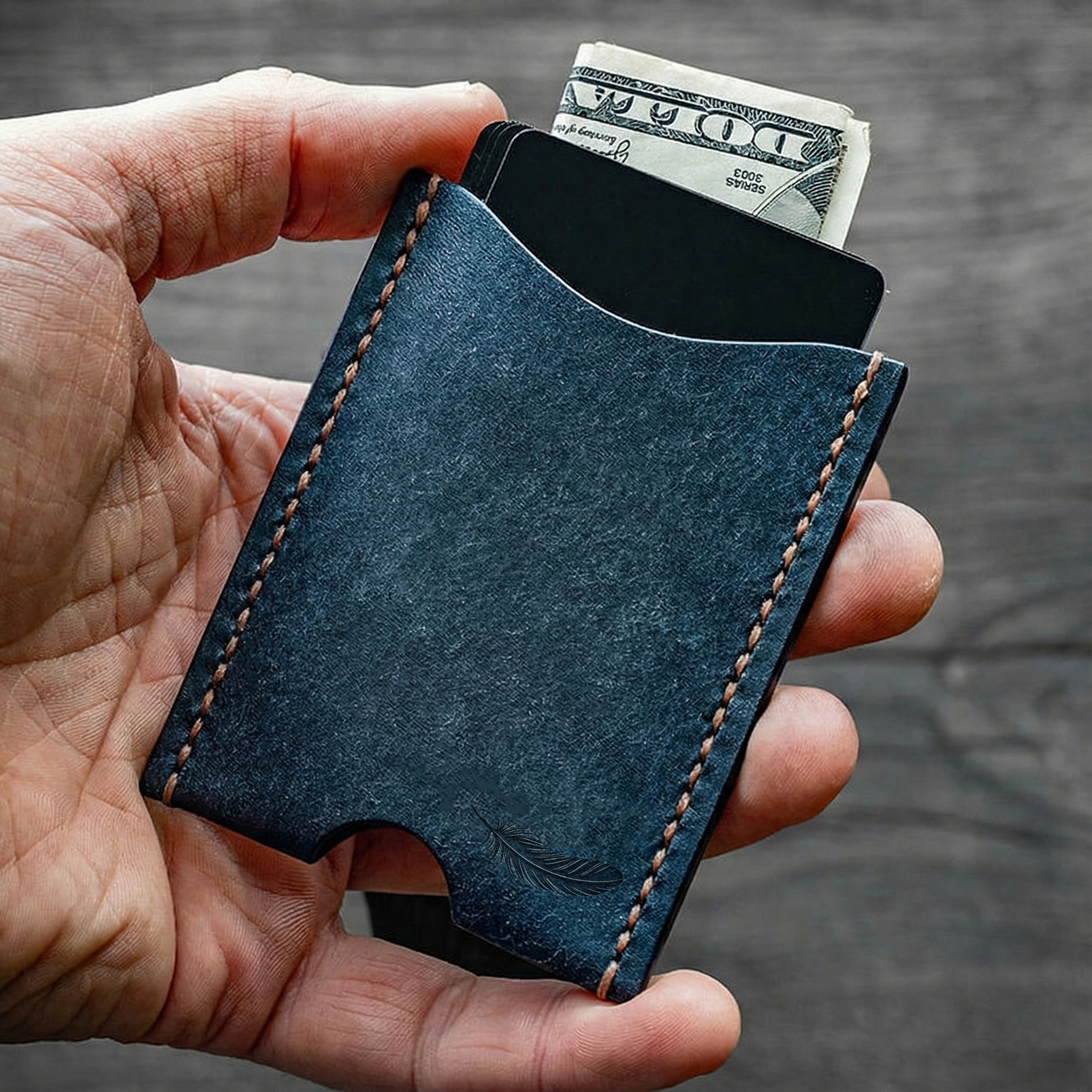 Minimalist Leather Card Holder - Cloak