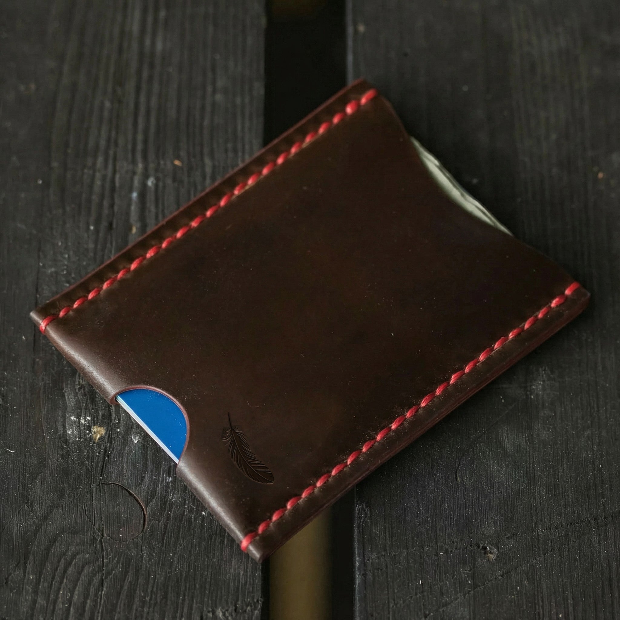 Minimalist Shell Cordovan Leather Card Holder – Slim Front - Pocket Wallet